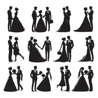 Silhouetted group of couples on their wedding day vector