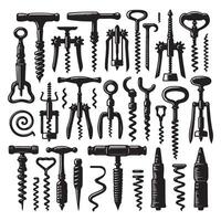 Corkscrews in black silhouette across various styles vector