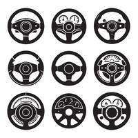 Series of car steering wheels in silhouette style over white background vector