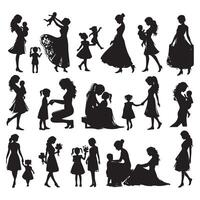 Mother and daughter silhouettes in a set vector