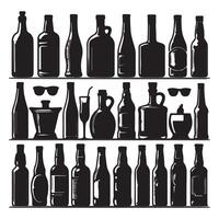 Array of silhouetted bottles vector