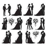 Wedding couple silhouettes in a romantic setting vector