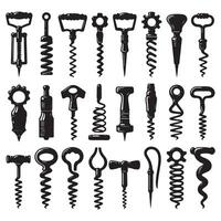 Set of black silhouette corkscrews in assorted designs vector
