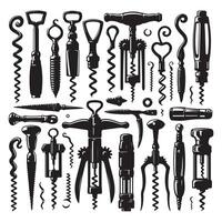 Black silhouette series of corkscrews in different styles vector