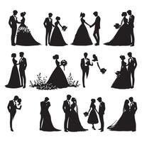 Wedding couple silhouettes set against a backdrop vector