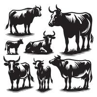 A lineup of cow silhouettes on a white surface vector