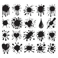 Ensemble of ink blots and drips in silhouette vector