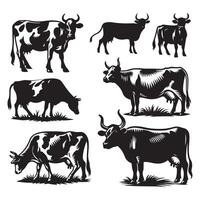 Display of cow silhouettes on a plain white background vector