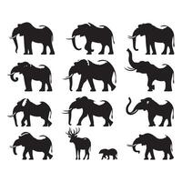 Array of elephant silhouettes isolated on a clean white background vector
