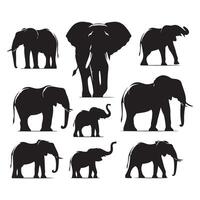 Batch of elephant silhouettes against an empty white background vector