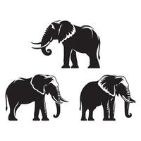 Assortment of silhouettes of elephants on a clean white background vector