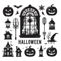 Halloween window silhouette cutouts placed on a clean white background vector