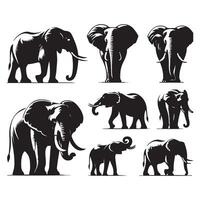Batch of dark elephant silhouettes isolated against a white backdrop vector