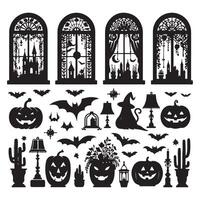 Halloween window silhouette set displayed against a white background vector
