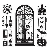 Series of spooky Halloween window silhouettes spread on a white backdrop vector