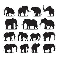 Array of dark elephant silhouettes against a white canvas vector