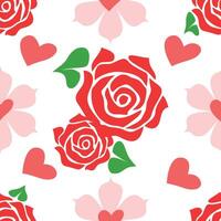 A pattern with roses and hearts on white background vector
