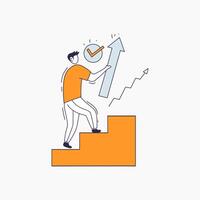 Man Climbing Stairs Holding a Check Mark Arrow vector