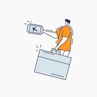 Man holding a ticket and a suitcase, ready for travel vector