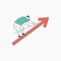 Man Pushing Upwards Red Arrow, Concept of Growth and Success vector
