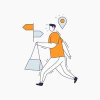 Man Walking with a Bag and Facing a Crossroads with a Destination Pin vector