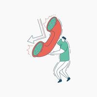 Man Struggling to Hold a Large Red Phone Receiver vector
