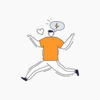 Cartoon Illustration of a Person Jumping with a Heart and a Lightning Bolt Above Their Head vector