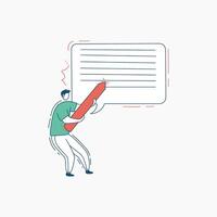 Man Writing on a Large Speech Bubble with a Pencil vector