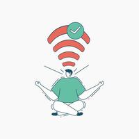 Man meditating with a checkmark inside a wifi signal above his head vector