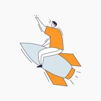 A Person Riding a Rocket Upward with an Outstretched Arm vector