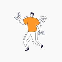 Cartoon Illustration of a Person Exercising with Dumbbells and a Heartbeat Icon vector