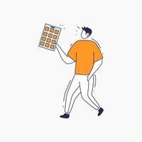 A Person Holding a Grid-like Device with Orange Squares vector