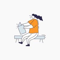 A woman reading a book while sitting on a bench vector