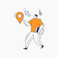A Person Walking with a Location Pin and a Book vector