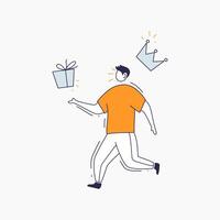 Man Running Towards Gift and Crown vector