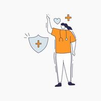 Healthcare Worker Holding a Shield with a Cross, Protecting Health vector