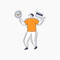 Person Juggling a Checkmark and a Credit Card vector