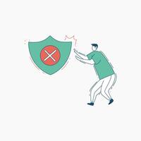 Person Pushing Away a Shield with a Red X Mark vector