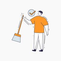 Man with Broom Holding a Check Mark Symbol vector
