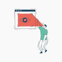 A Person Interacting with a Web Browser Showing a Red Eye Icon vector