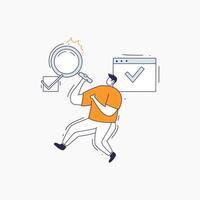 Person celebrating success with a magnifying glass and check marks vector