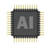 AI, CPU, GPU microchip icon, Machine learning micro chip symbol, ML icon, Artificial intelligence sign. realistic illustration image. Isolated on white background. vector