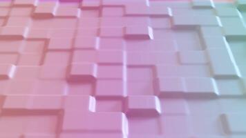 Pastel-colored geometric animated background with 3D blocks in pink, purple and teal. Modern look with smooth surfaces, futuristic aesthetic. Ideal for digital designs, branding, contemporary visuals. video