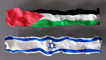 bandeiras do Palestina e Israel, colocada lado de lado contra uma neutro fundo. contraste e significado do esses dois nações, simbolizando temas do unidade, conflito, e diplomacia. 3d animação. video