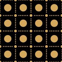 Golden Polka dot on black background with small dots border around big dot, seamless repeating pattern. vector
