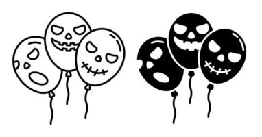 Linear icon. Halloween Garland of balloons with Spooky grinning heads. Simple black and white isolated on white background vector