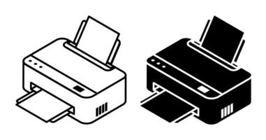 Linear icon, Isometric inkjet printer. Printing documents in office using copiers. Simple black and white isolated on white background vector