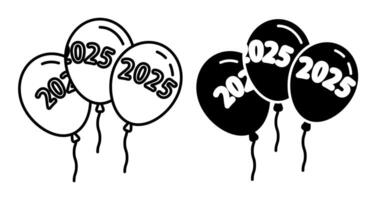 Linear icon. Inflatable new year balls with the inscription 2025. Simple black and white isolated on white background vector