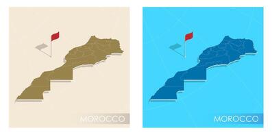 Morocco country flag installed on geographic positioning map point of country territory. Moroccan commonwealth banner on land and sea. Festive patriotic HD format template for independence day vector
