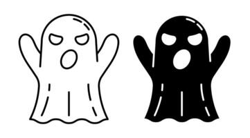 Linear icon. Halloween ominous ghost that scares people with otherworldly sounds and eerie screams. Simple black and white isolated on white background vector